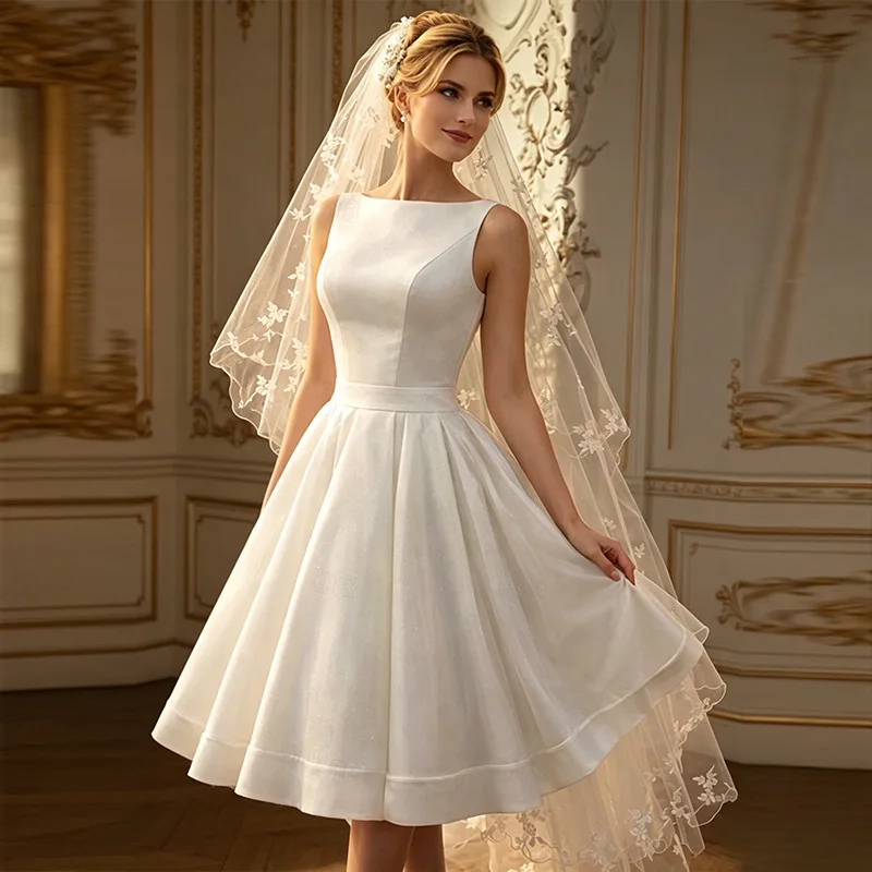Modern Short Wedding Dresses 2026 Scoop Sleeveless Lace Up Satin Bridal Party Gowns beach Brides Dresses Robes de mariee
Modern Short Wedding Dresses 2026 Scoop Sleeveless Lace Up Satin Bridal Party Gowns beach Brides Dresses Robes de mariee