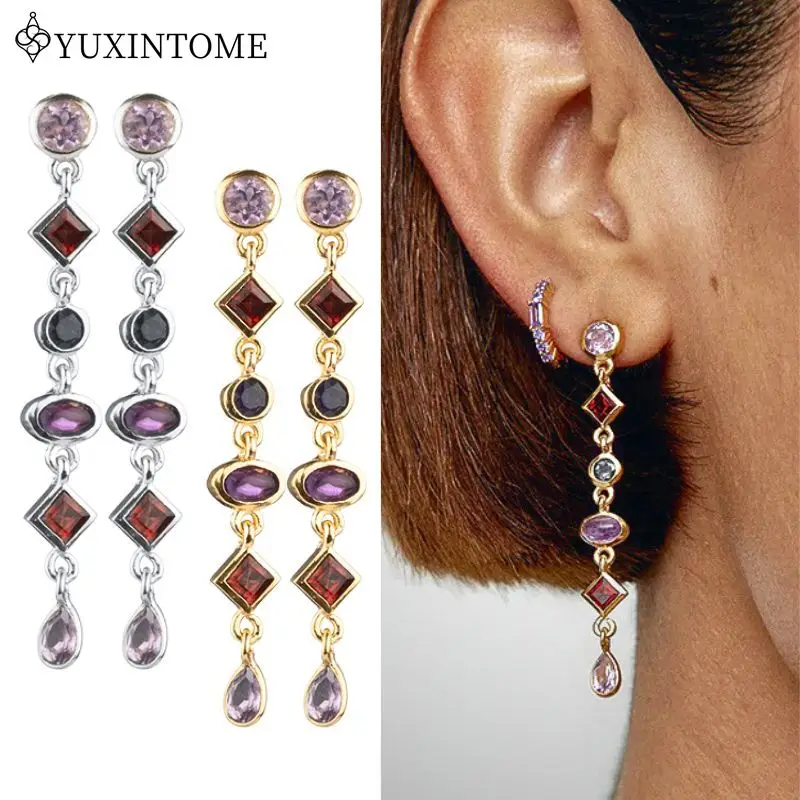 925 Silver Needle Colorful Multi-shaped Zircon Pendant Studs Chain Earrings For Women Vintage Luxury Earrings Fashion Jewelry
925 Silver Needle Colorful Multi-shaped Zircon Pendant Studs Chain Earrings For Women Vintage Luxury Earrings Fashion Jewelry