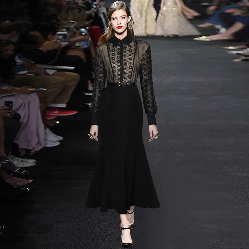 2023 Fashion Designer Spring Women's Long Sleeve Lace Package Hip Elegant Party Black Fishtail Dresses
2023 Fashion Designer Spring Women's Long Sleeve Lace Package Hip Elegant Party Black Fishtail Dresses