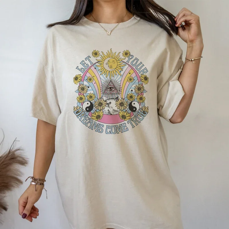 Dreams Come True Mystical Celestial Graphic Tshirt Women Vintage Boho Oversized T Shirt Hippie Retro Aesthetic Tops Tees
Dreams Come True Mystical Celestial Graphic Tshirt Women Vintage Boho Oversized T Shirt Hippie Retro Aesthetic Tops Tees