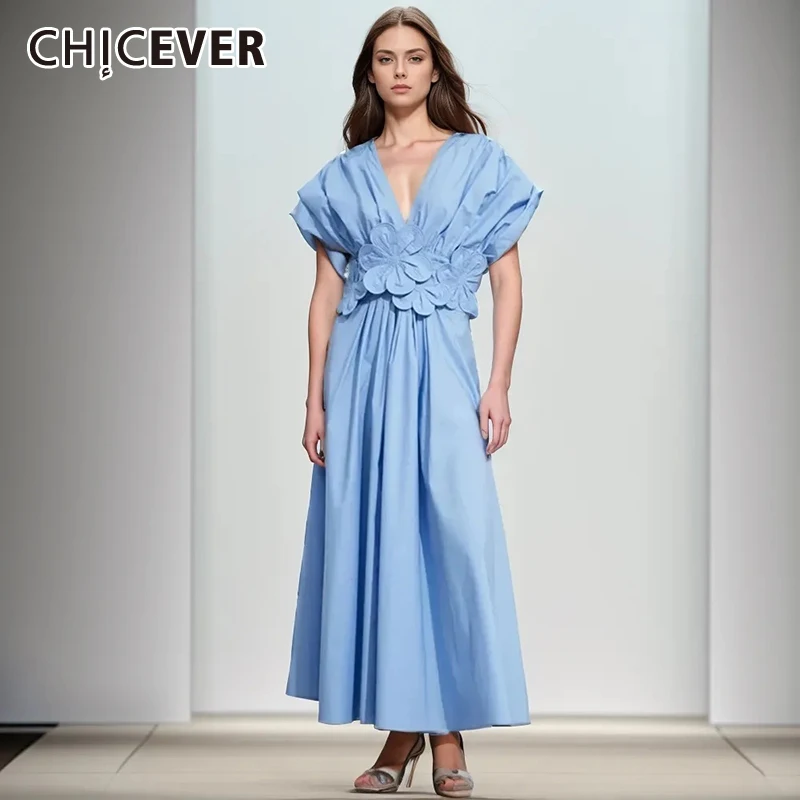 CHICEVER Elegant Patchwork Lace Up Long Dress For Women V Neck Short Sleeve High Waist Spliced Appliques A Line Dresses Female
CHICEVER Elegant Patchwork Lace Up Long Dress For Women V Neck Short Sleeve High Waist Spliced Appliques A Line Dresses Female