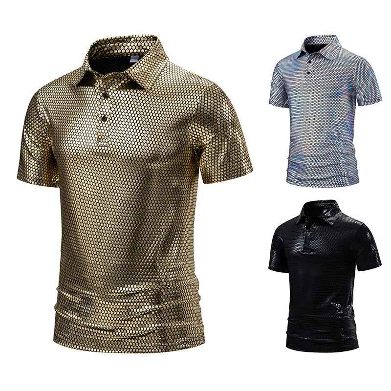 2024 New Summer Men's Party Stage Bright Top Short Sleeved T-shirt Men's Casual Polo Shirt Fashion Trend
2024 New Summer Men's Party Stage Bright Top Short Sleeved T-shirt Men's Casual Polo Shirt Fashion Trend