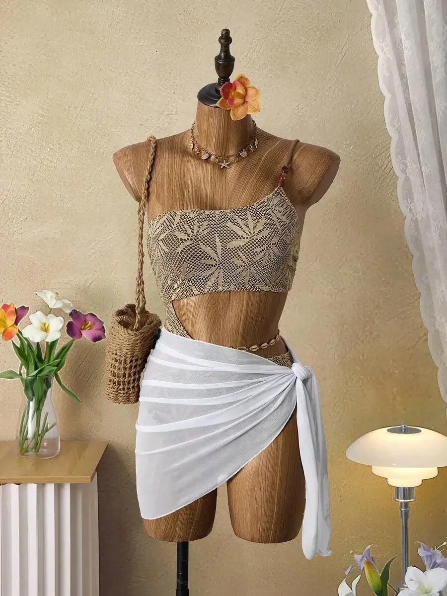 Womens Lace Hollow Out Crop Top With Sarong Wrap Skirt Beach Set
Womens Lace Hollow Out Crop Top With Sarong Wrap Skirt Beach Set
