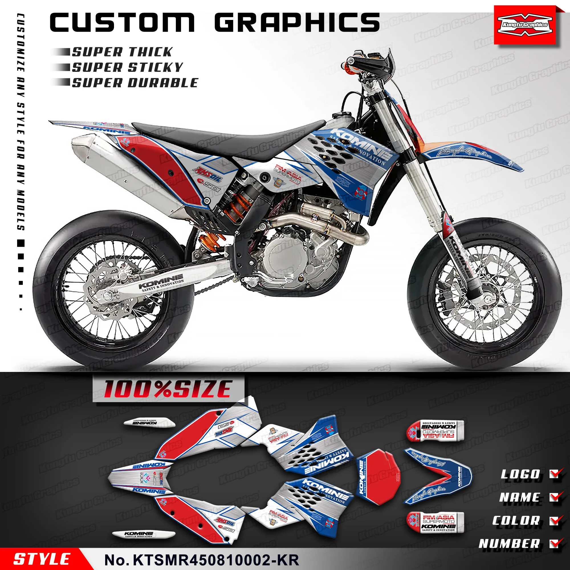 KUNGFU GRAPHICS Racing Stickers Vinyl Decals Kit for KTM SMR 450 SMR450 2008 2009 2010, Blue Red, Style No.KTSMR450810002-KR
KUNGFU GRAPHICS Racing Stickers Vinyl Decals Kit for KTM SMR 450 SMR450 2008 2009 2010, Blue Red, Style No.KTSMR450810002-KR