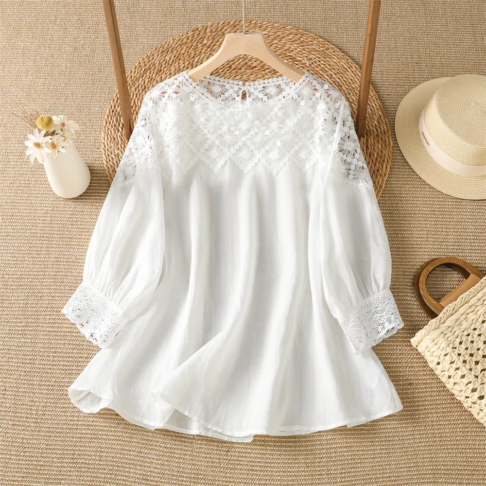Lace Hollow out Splicing Half Sleeve Shirt Women's New Style plus Size Summer Beautiful Top Casual Style Diamond Pattern
Lace Hollow out Splicing Half Sleeve Shirt Women's New Style plus Size Summer Beautiful Top Casual Style Diamond Pattern
