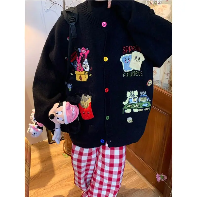 Oversized Sweater Y2k Clothes American College Style Cartoon Embroidered Black Cardigan Pull Femme Knit Jacket Tops
Oversized Sweater Y2k Clothes American College Style Cartoon Embroidered Black Cardigan Pull Femme Knit Jacket Tops