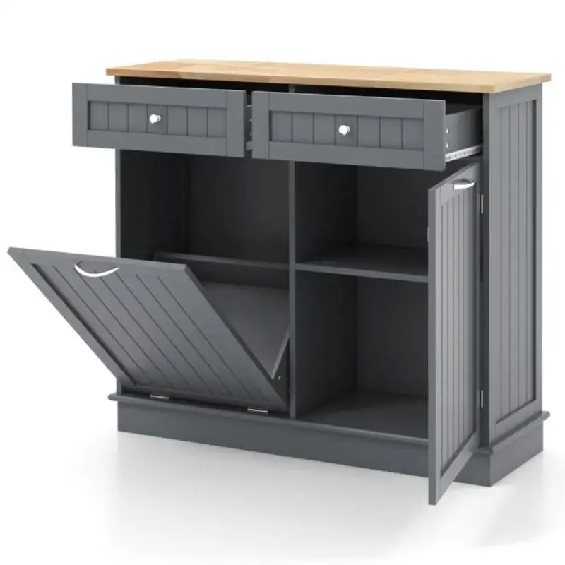 Rubber Wood Kitchen Trash Cabinet with Single Trash Can Holder and Adjustable Shelf-Gray
Rubber Wood Kitchen Trash Cabinet with Single Trash Can Holder and Adjustable Shelf-Gray