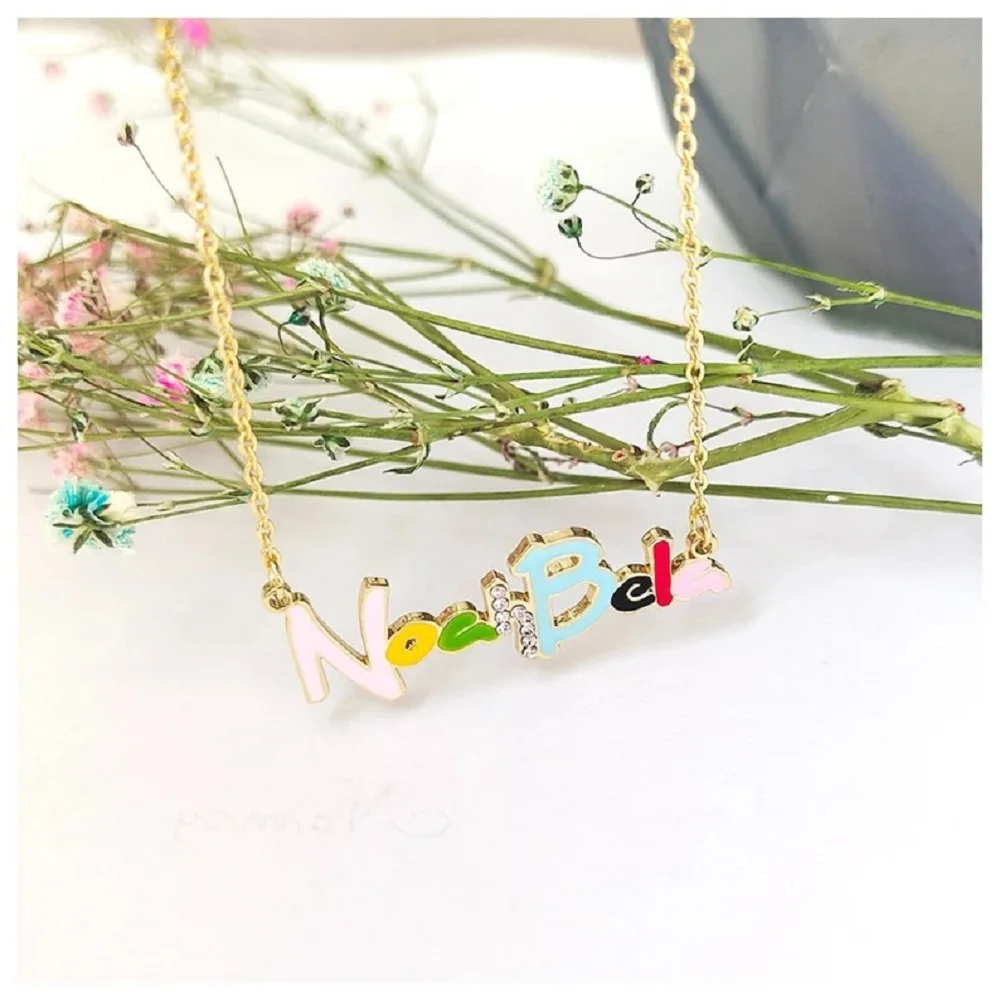 Custom Enamel Name Necklace Personalized Colorful Enamel Zircon Name Pendant Rainbow Necklace Women Girl Jewelry Gift for Her
Custom Enamel Name Necklace Personalized Colorful Enamel Zircon Name Pendant Rainbow Necklace Women Girl Jewelry Gift for Her
