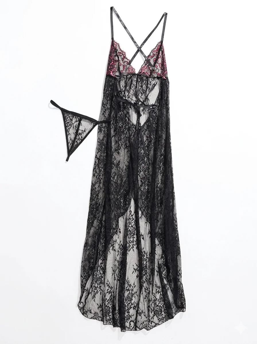 Lace Lingerie Set, Black Sheer Mesh Babydoll Dress with Thong for Women Date Night Romantic
Lace Lingerie Set, Black Sheer Mesh Babydoll Dress with Thong for Women Date Night Romantic