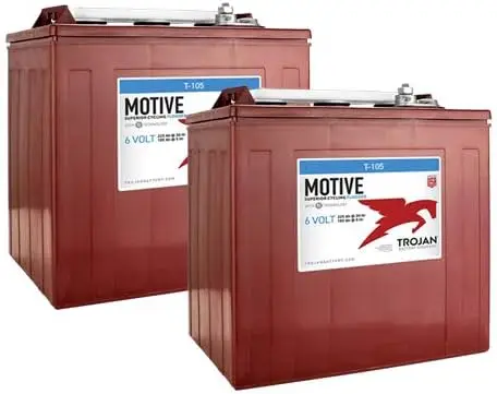 2 Pack - Trojan T-105 6V Volt Deep Cycle Golf Cart, Solar, Marine, RV and Industrial Use
2 Pack - Trojan T-105 6V Volt Deep Cycle Golf Cart, Solar, Marine, RV and Industrial Use