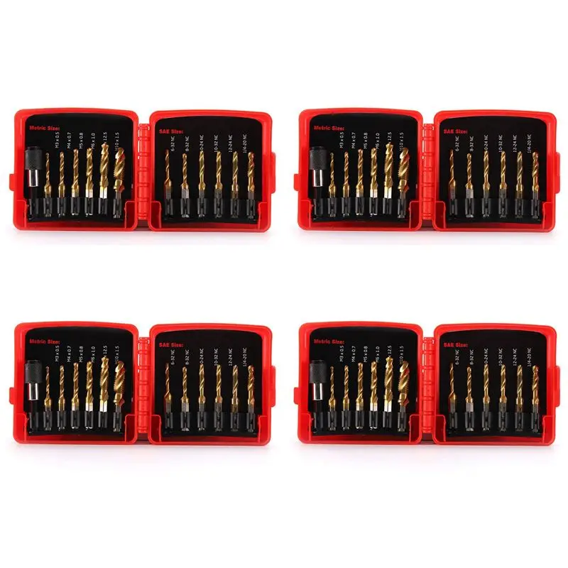 Professional Titanium Combination Drill Tap Bit Set 52PCS SAE And Metric Tap Bits Kit For Screw Thread Drilling Tapping Deburrin