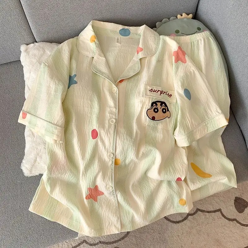 Cute Crayon Shin Chan Pajamas Women Summer with Chest Pad Short Sleeve Shorts Long Pants Cartoon Home Clothes Set Gift
Cute Crayon Shin Chan Pajamas Women Summer with Chest Pad Short Sleeve Shorts Long Pants Cartoon Home Clothes Set Gift