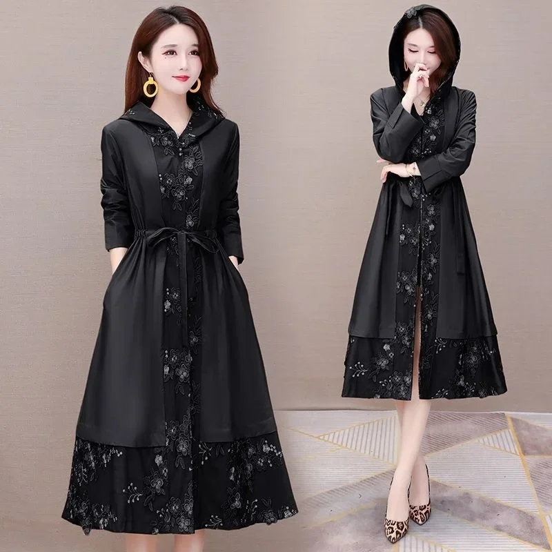 Women's Fashion Outerwear Middle Long Jacket Spring Autumn New Loose Korean Style Embroidered Hooded Black Coat for Women Trench
Women's Fashion Outerwear Middle Long Jacket Spring Autumn New Loose Korean Style Embroidered Hooded Black Coat for Women Trench