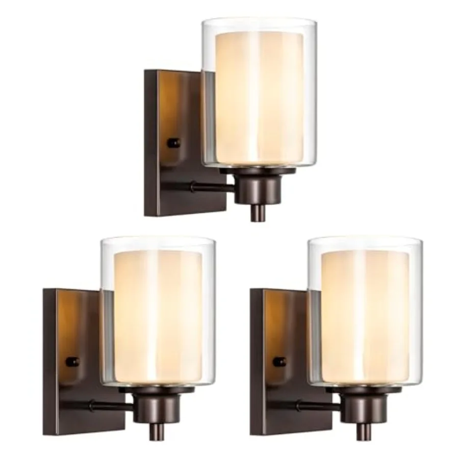 3 Pack Bath Vanity Light Fixtures Modern Indoor Wall Scone Lighting with Dual Glass Shade Oil Rubbed Bronze Wall Lamp for Bedro
3 Pack Bath Vanity Light Fixtures Modern Indoor Wall Scone Lighting with Dual Glass Shade Oil Rubbed Bronze Wall Lamp for Bedro