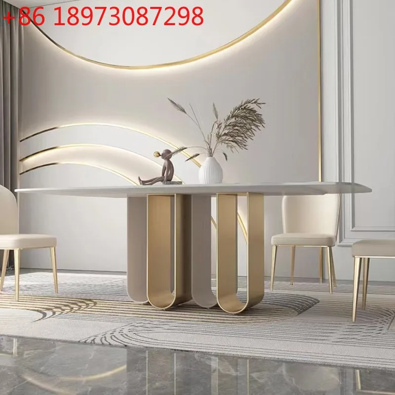 Light luxury rock slab modern simple rectangular bright horse belly dining table
Light luxury rock slab modern simple rectangular bright horse belly dining table