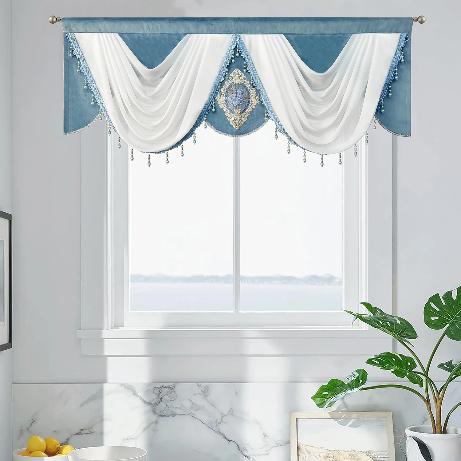 Luxury Blue Swag Curtain Valance for Window Velvet Valance with Tassels Living Dining Room Bedroom European Royal Style
Luxury Blue Swag Curtain Valance for Window Velvet Valance with Tassels Living Dining Room Bedroom European Royal Style