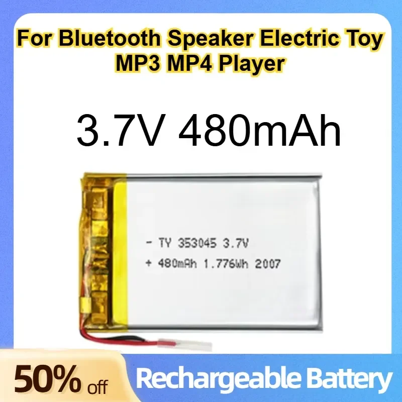 353045 Polymer Lithium Battery 3.7V 480mAh for Bluetooth Speaker Electric Toy MP3 MP4 Player Rechargeable Soft Pack Battery
353045 Polymer Lithium Battery 3.7V 480mAh for Bluetooth Speaker Electric Toy MP3 MP4 Player Rechargeable Soft Pack Battery