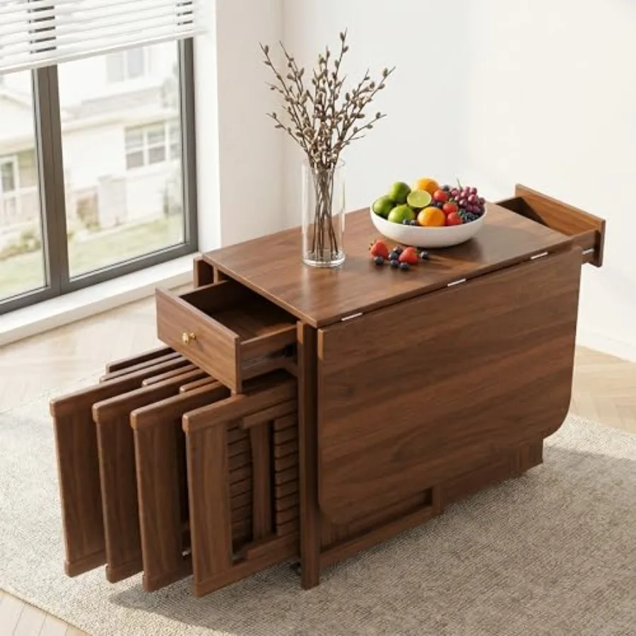 Folding Drop Leaf Dining Table and 4 Chairs, 5-Piece 51" Fully Assembled Solid Wood Space-Saving Kitchen Table with Storage and
Folding Drop Leaf Dining Table and 4 Chairs, 5-Piece 51" Fully Assembled Solid Wood Space-Saving Kitchen Table with Storage and