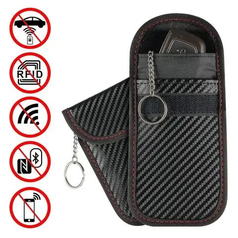 Faraday Bag for Key Fob Cage Protector Car RFID Signal Blocking Key Fob Protector Anti-Theft Pouch Double-Layers of Carbon Fiber