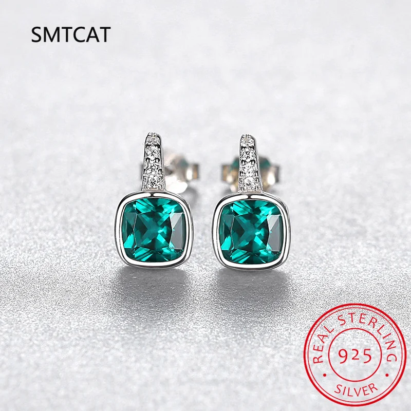 Серьги-гвоздики из стерлингового серебра 925 пробы с зеленым имитацией нано-изумруда, квадратные серьги-гвоздики для женщин, эффектные свадебные украшения с драгоценными камнями 
Серьги-гвоздики из стерлингового серебра 925 пробы с зеленым имитацией нано-изумруда, квадратные серьги-гвоздики для женщин, эффектные свадебные украшения с драгоценными камнями