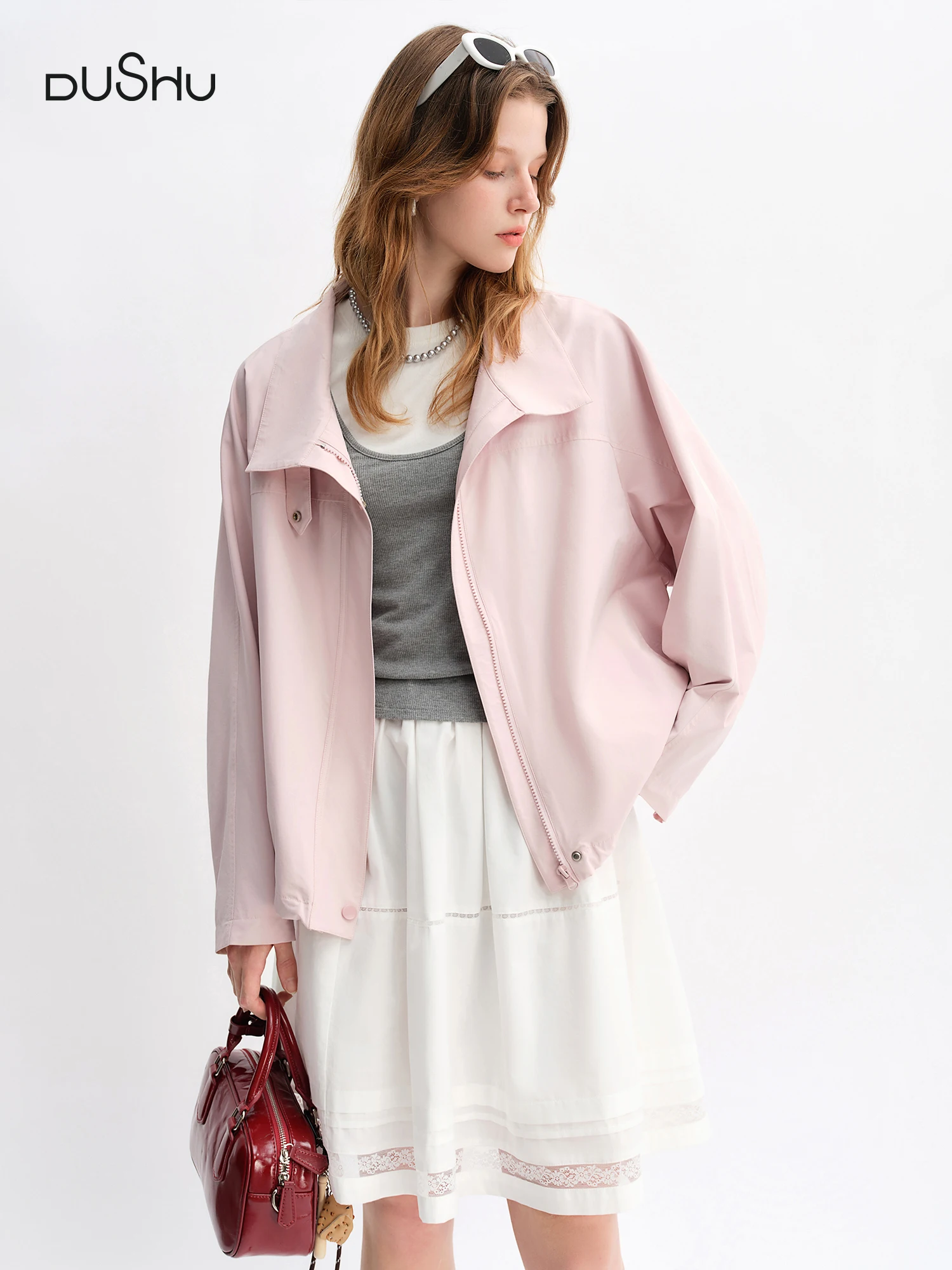 DUSHU Autumn 2025 Women's Pink Cropped Jacket - Relaxed Fit Drawstring Hem Casual Short Outerwear Lightweight Windbreaker Top
DUSHU Autumn 2025 Women's Pink Cropped Jacket - Relaxed Fit Drawstring Hem Casual Short Outerwear Lightweight Windbreaker Top