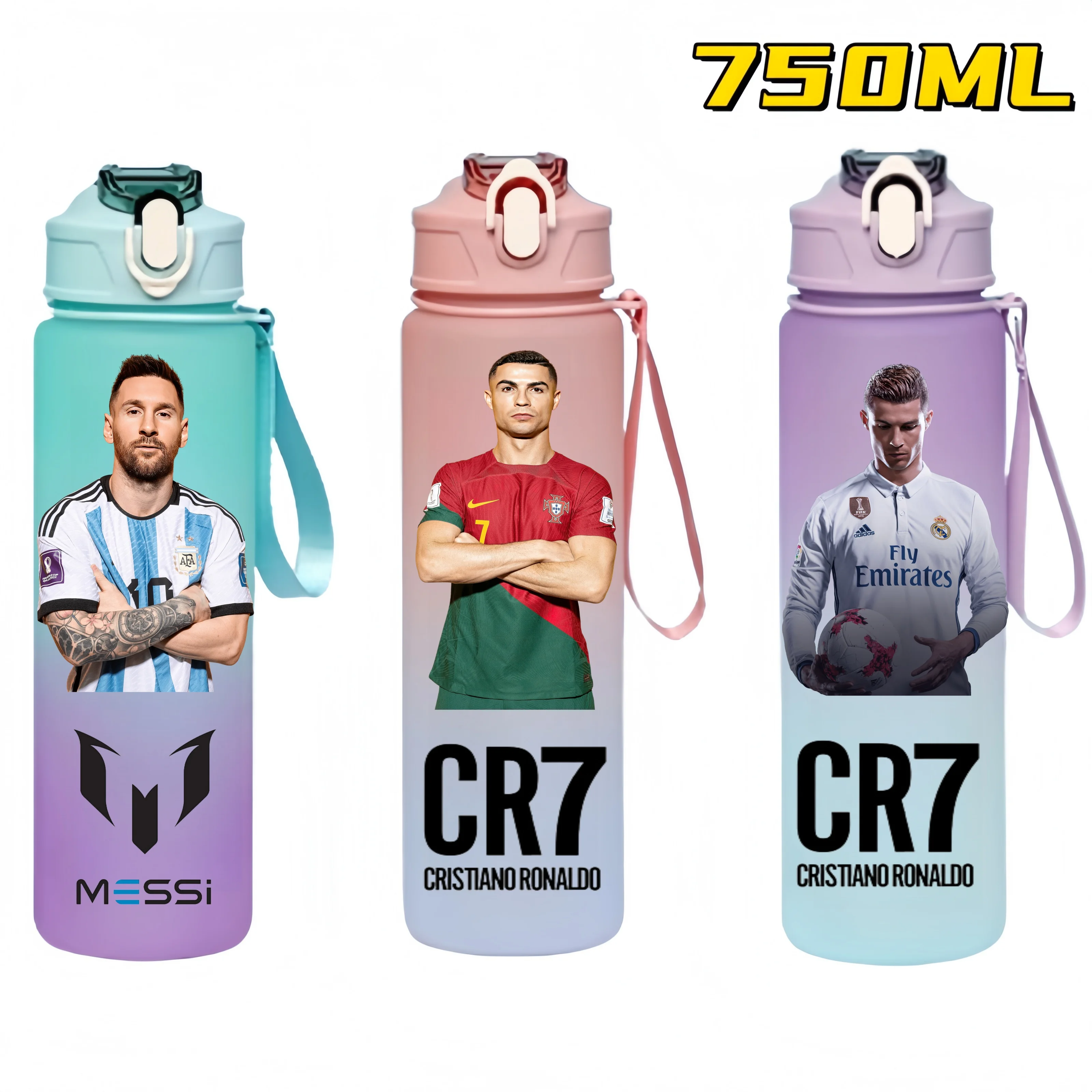 750ML Ronaldo Messi Mbappe Anime Water Bottle with Straw Outdoor Sports Travel Portable Gym Fitness Jugs
750ML Ronaldo Messi Mbappe Anime Water Bottle with Straw Outdoor Sports Travel Portable Gym Fitness Jugs