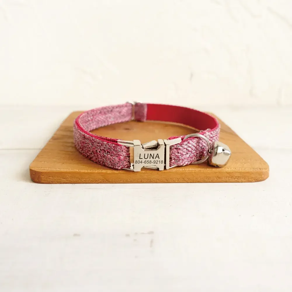 Personalized Cat Collar with Free Engraving, Matching Pet Leash,Customzied Contacts Metal Buckle, Pink Suit Fiber Pet Collar
Personalized Cat Collar with Free Engraving, Matching Pet Leash,Customzied Contacts Metal Buckle, Pink Suit Fiber Pet Collar