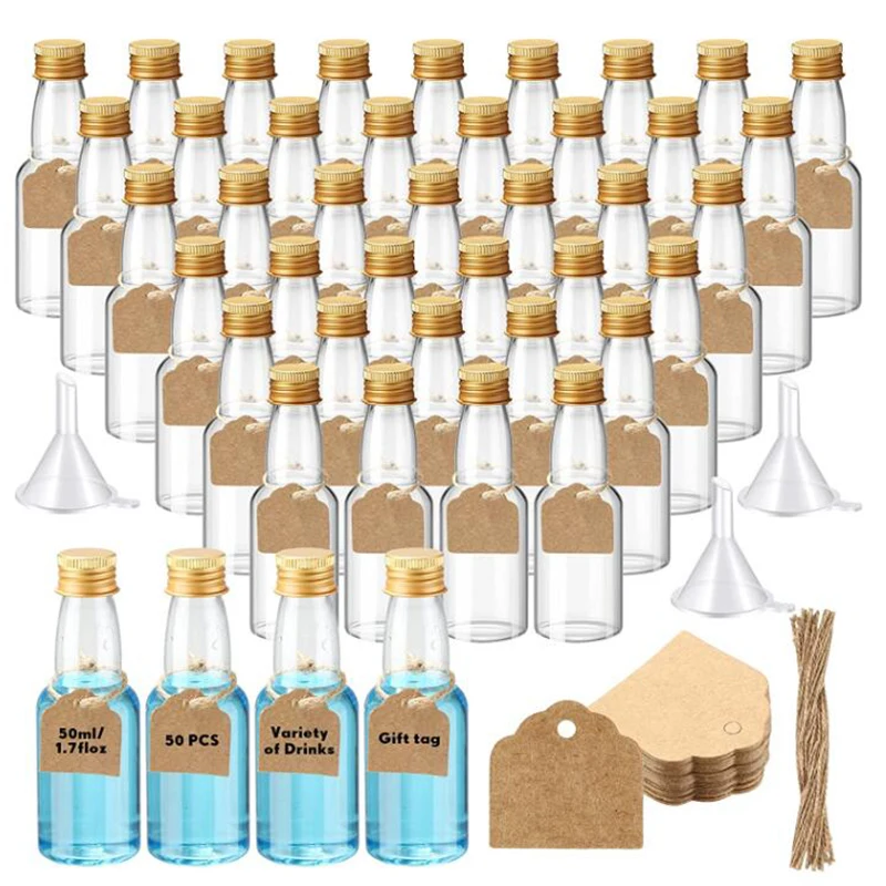 50PCS 50ml Mini Liquor Bottles Reusable Plastic Empty Alcohol Shot Bottle for Vodka Champagne Whiskey for Wedding Party
50PCS 50ml Mini Liquor Bottles Reusable Plastic Empty Alcohol Shot Bottle for Vodka Champagne Whiskey for Wedding Party