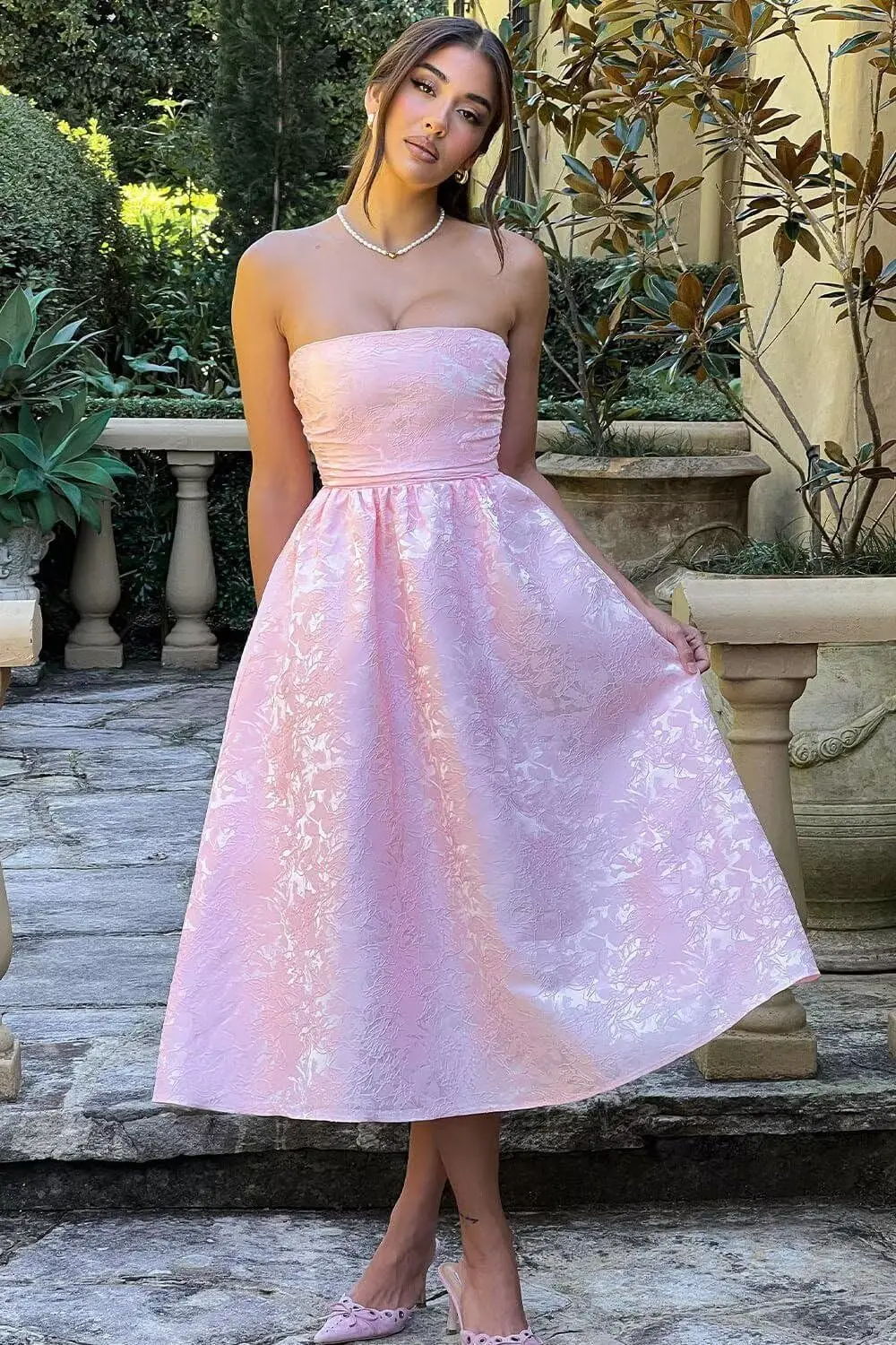 Strapless Floral Jacquard Satin 2026 Midi Prom Dresses Tea Length A Line Evening Party Gown Formal Dress Women Elegant
Strapless Floral Jacquard Satin 2026 Midi Prom Dresses Tea Length A Line Evening Party Gown Formal Dress Women Elegant