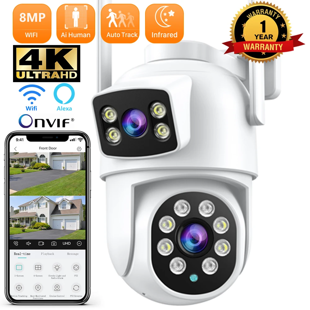 8MP 4K PTZ Wifi Camera Dual Lens Dual Screen Ai Human Detect Auto Tracking Wireless Outdoor Surveillance Camera iCSee
8MP 4K PTZ Wifi Camera Dual Lens Dual Screen Ai Human Detect Auto Tracking Wireless Outdoor Surveillance Camera iCSee