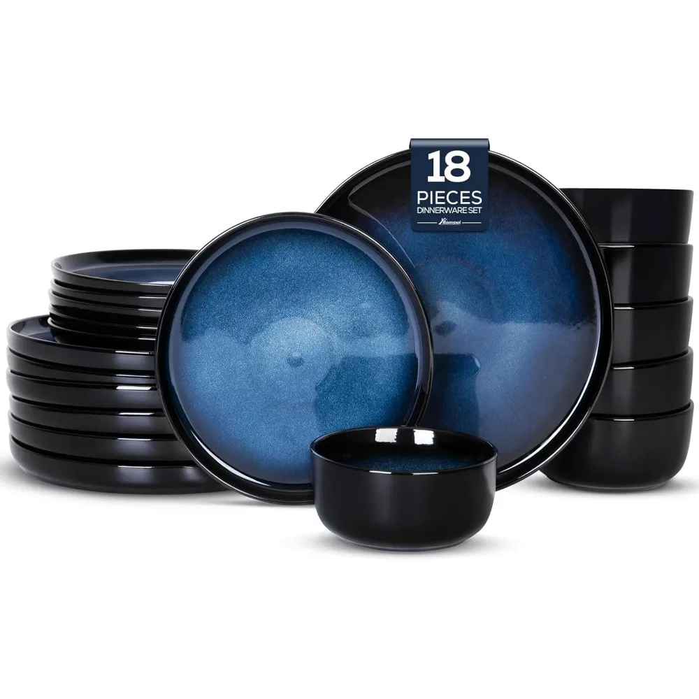 Ceramic 18Pcs Dinnerware Sets,Stoneware Plates and Bowls Set for 6, Chip & Scratch Resistant Dish Set, Handmade Reactive Glaze,
Ceramic 18Pcs Dinnerware Sets,Stoneware Plates and Bowls Set for 6, Chip & Scratch Resistant Dish Set, Handmade Reactive Glaze,