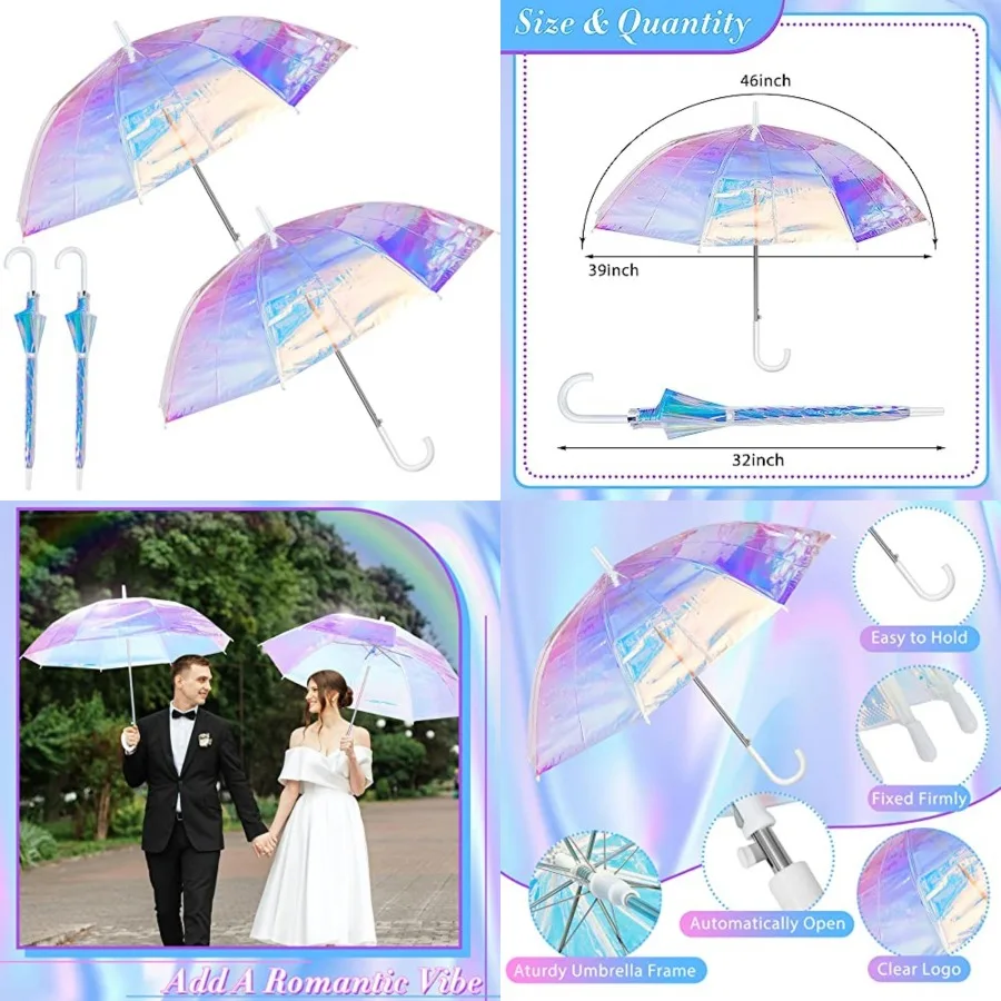 2 Pieces Holographic Wide Umbrella Adult Clear Iridescent Umbrella for Women Wedding Automatic Open Windproof Parasol, 39 Inch
2 Pieces Holographic Wide Umbrella Adult Clear Iridescent Umbrella for Women Wedding Automatic Open Windproof Parasol, 39 Inch