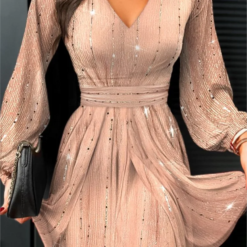 Sequin Mesh Lantern Sleeve Dress Women European and American V Waist
Sequin Mesh Lantern Sleeve Dress Women European and American V Waist