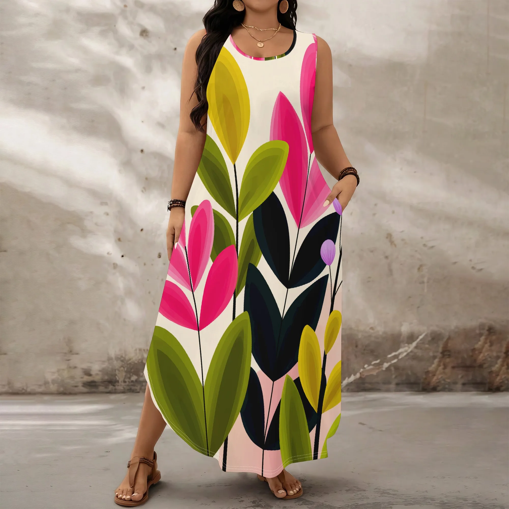 Colorful Leaf Print Plus Size Dress XL-6XL Sleeveless Maxi Loose Fit with Pockets for Art Brunch, Summer Stroll or Resort Look
Colorful Leaf Print Plus Size Dress XL-6XL Sleeveless Maxi Loose Fit with Pockets for Art Brunch, Summer Stroll or Resort Look