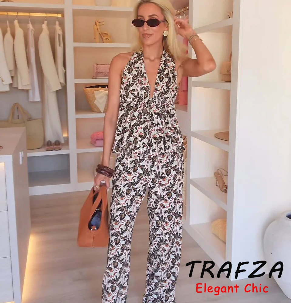 TRAFZA Summer Vintage Printed Set Women's Sexy Halter Neck Top OR Elastic Waist Trousers 2025 Fashion Holiday Beach Pant Set
TRAFZA Summer Vintage Printed Set Women's Sexy Halter Neck Top OR Elastic Waist Trousers 2025 Fashion Holiday Beach Pant Set