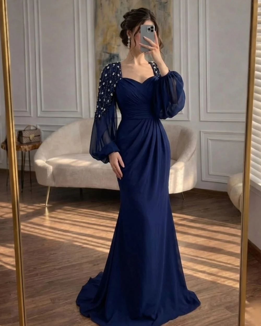 Customized Elegant Women Chiffon Rhinestone Beading A-Line Evening Dress Formal Square Neck Long Sleeves Floor Lenght Party Gown
Customized Elegant Women Chiffon Rhinestone Beading A-Line Evening Dress Formal Square Neck Long Sleeves Floor Lenght Party Gown