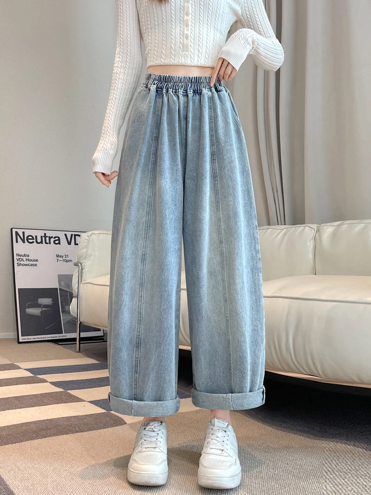 Синие джинсовые широкие брюки, женские осенние свободные и универсальные брюки с высокой талией, прямые брюки с закругленными краями, девять укороченных брюк
Синие джинсовые широкие брюки, женские осенние свободные и универсальные брюки с высокой талией, прямые брюки с закругленными краями, девять укороченных брюк