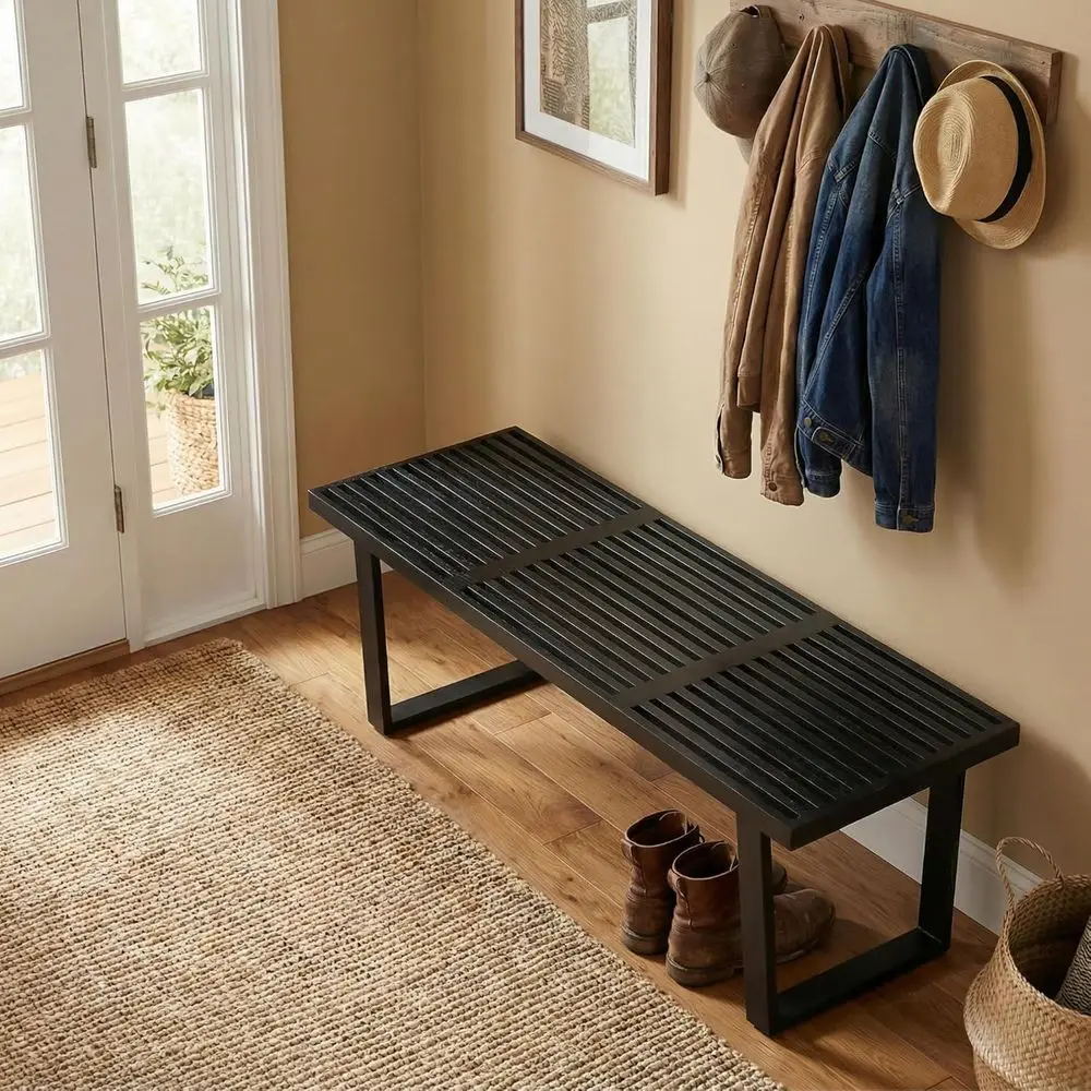 Hyirm 55" Nelson Slat Wood Bench Entryway Bench, ern Wood Dining Bench Indoor with Black Metal Legs Skeleton Seat or Entery Way
Hyirm 55" Nelson Slat Wood Bench Entryway Bench, ern Wood Dining Bench Indoor with Black Metal Legs Skeleton Seat or Entery Way