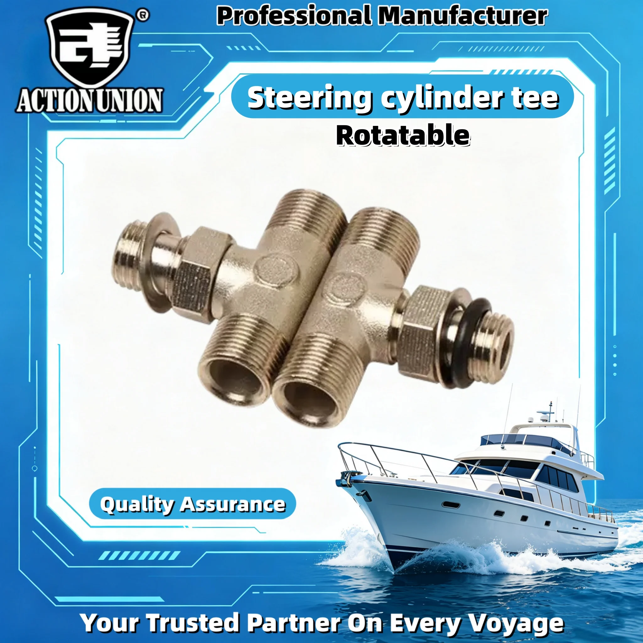 Special three-way connector for hydraulic steering cylinders, rotatable stainless steel yacht and speedboat marine accessories
Special three-way connector for hydraulic steering cylinders, rotatable stainless steel yacht and speedboat marine accessories