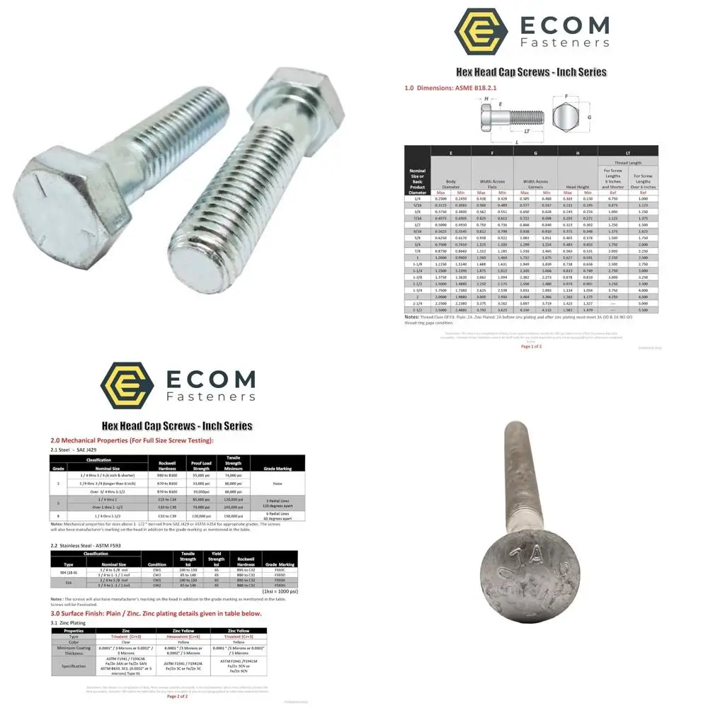 Zinc-Plated Grade 5 Steel Hex Cap Screws, 1/4 inch x 3-3/4 inch, Coarse Thread, Pack of 50, Made in USA
Zinc-Plated Grade 5 Steel Hex Cap Screws, 1/4 inch x 3-3/4 inch, Coarse Thread, Pack of 50, Made in USA