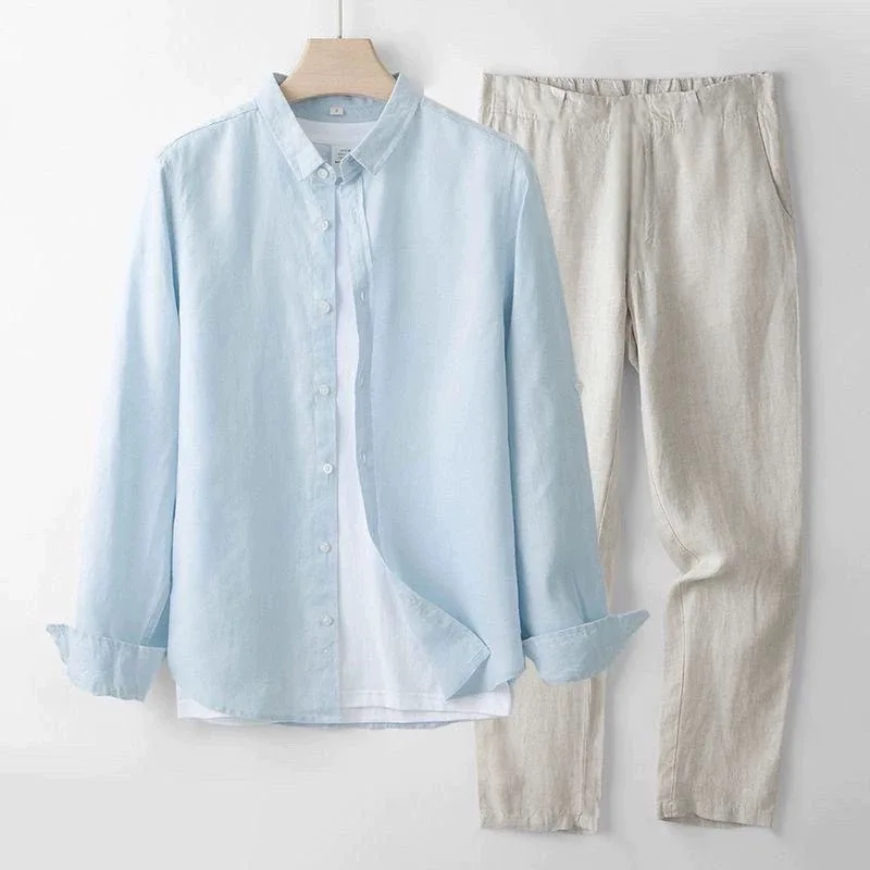 Blue Cotton Linen Men's Shirt Slim Fit Long Sleeve Summer Fashionable Breathable Casual Sportswear Set Youth Target
Blue Cotton Linen Men's Shirt Slim Fit Long Sleeve Summer Fashionable Breathable Casual Sportswear Set Youth Target