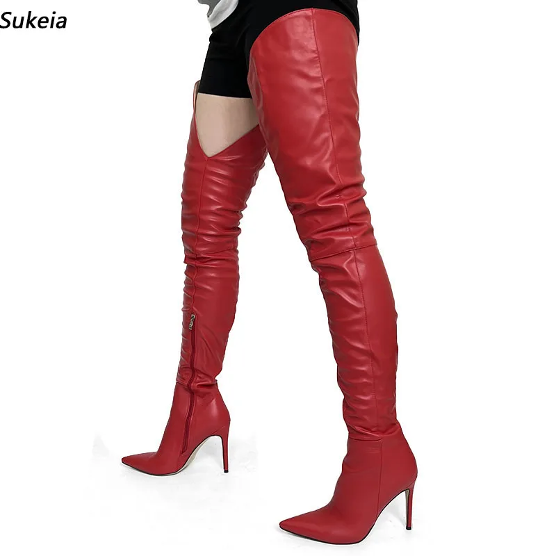 Sukeia/Новое поступление, женские зимние сапоги до бедра, пикантные красные туфли на тонком каблуке с острым носком, женская обувь для косплея, размер США 5-15 
Sukeia/Новое поступление, женские зимние сапоги до бедра, пикантные красные туфли на тонком каблуке с острым носком, женская обувь для косплея, размер США 5-15