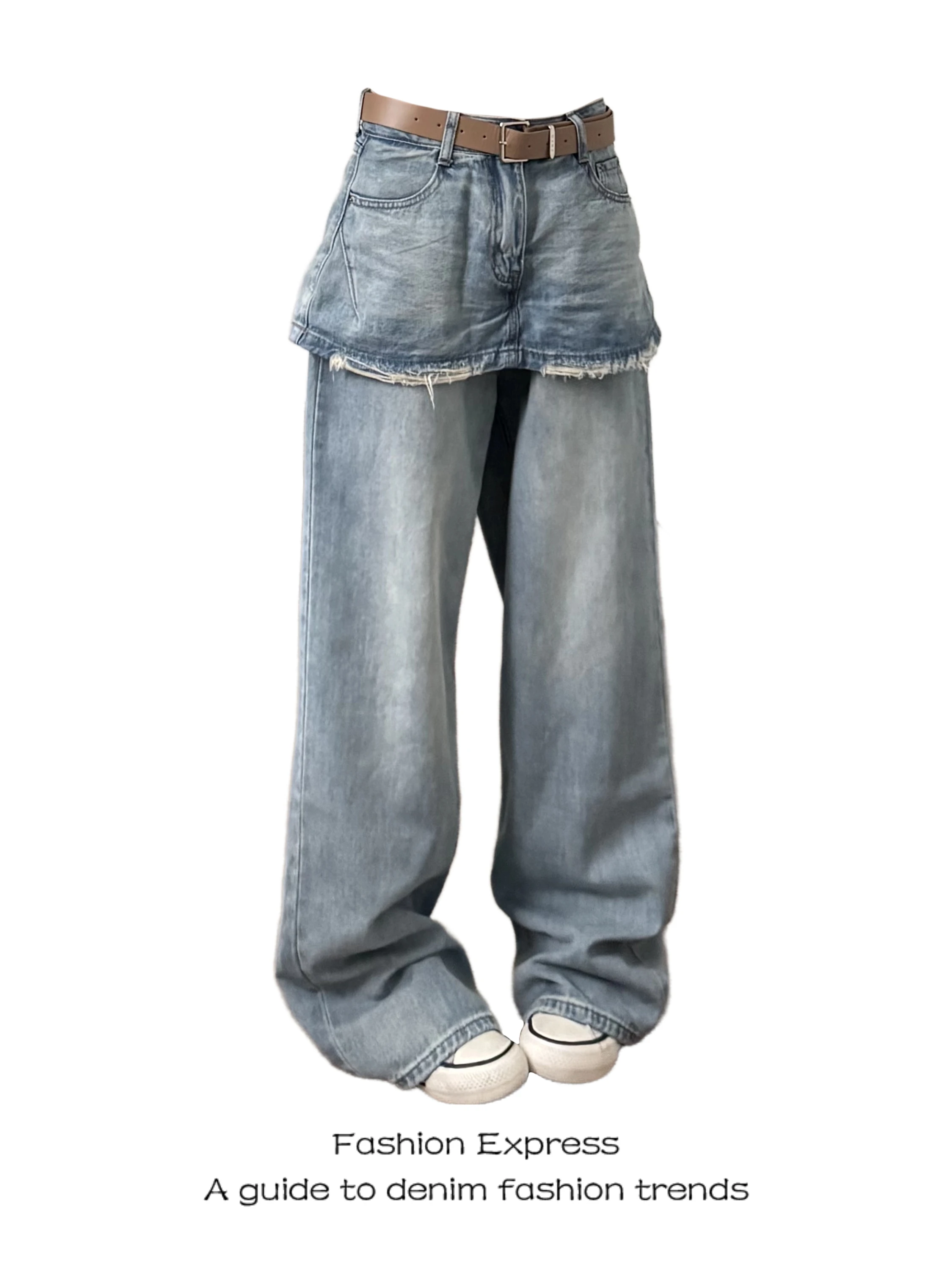 Casual High Waist Wide Leg Jeans Women's Fake Two-Piece Loose Lazy Style Frayed Hem Design Summer New Arrival Denim Pants
Casual High Waist Wide Leg Jeans Women's Fake Two-Piece Loose Lazy Style Frayed Hem Design Summer New Arrival Denim Pants