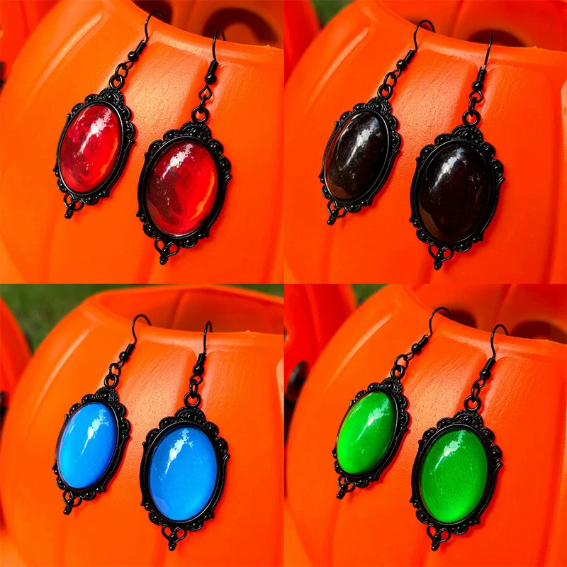 New Halloween Time Gemstone Earrings Dark Series Red Green Blue Black Elliptical Pendant Earrings Wholesale
New Halloween Time Gemstone Earrings Dark Series Red Green Blue Black Elliptical Pendant Earrings Wholesale