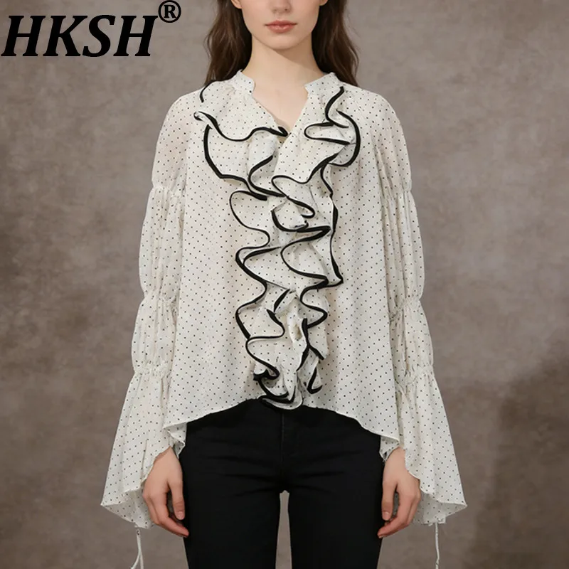 Новая женская блузка HKSH 2026 весна-осень с рюшами, цветными блоками и принтом в горошек, с длинными рукавами, милая, элегантная, шикарная, модель HK18571
Новая женская блузка HKSH 2026 весна-осень с рюшами, цветными блоками и принтом в горошек, с длинными рукавами, милая, элегантная, шикарная, модель HK18571