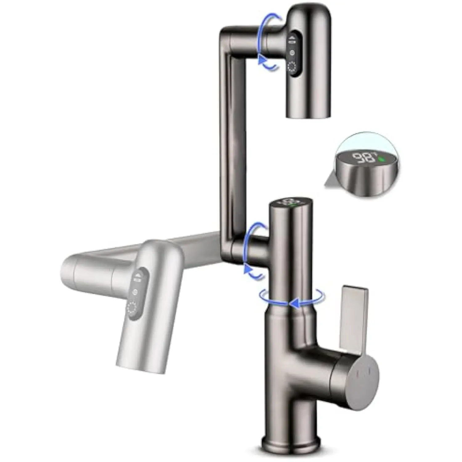 Rotatable Bathroom Faucet with Temperature Display in Fahrenheit (Batteries-Free), Height Adjustable Sink Smart Faucet with 3 Wa
Rotatable Bathroom Faucet with Temperature Display in Fahrenheit (Batteries-Free), Height Adjustable Sink Smart Faucet with 3 Wa