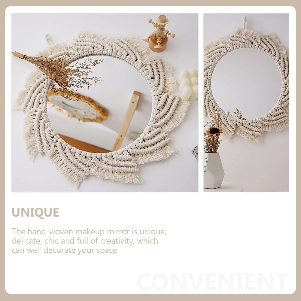 Exquisite Makeup Mirror Nordic Cotton Rope Hanging Wall Mirror Handwoven Glass Decorative Wall Mounted Bedroom Bathroom Decor 
Exquisite Makeup Mirror Nordic Cotton Rope Hanging Wall Mirror Handwoven Glass Decorative Wall Mounted Bedroom Bathroom Decor