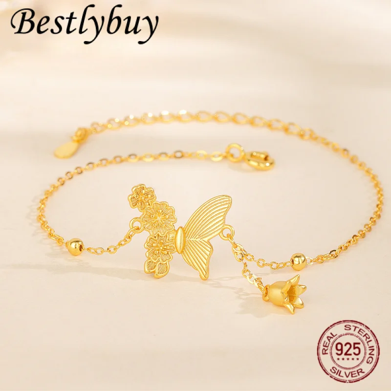 NEW S925 Sterling Silver Gold-plated Butterfly Bracelet Women's Original Design Flower Tassel Bracelet Party Gift
NEW S925 Sterling Silver Gold-plated Butterfly Bracelet Women's Original Design Flower Tassel Bracelet Party Gift
