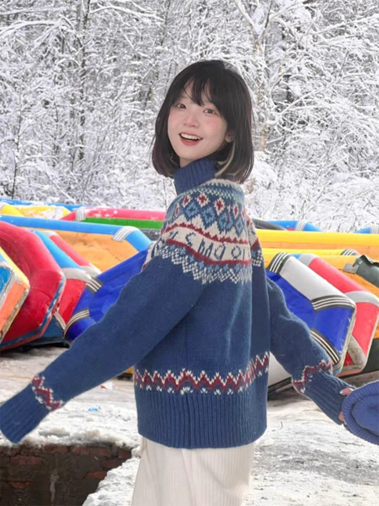 Blue Jacquard Knit Cardigan Women Vintage Loose Casual Lazy Wind Zipper Sweater Fall Winter Long Sleeve O Neck Korean Retro Tops
Blue Jacquard Knit Cardigan Women Vintage Loose Casual Lazy Wind Zipper Sweater Fall Winter Long Sleeve O Neck Korean Retro Tops