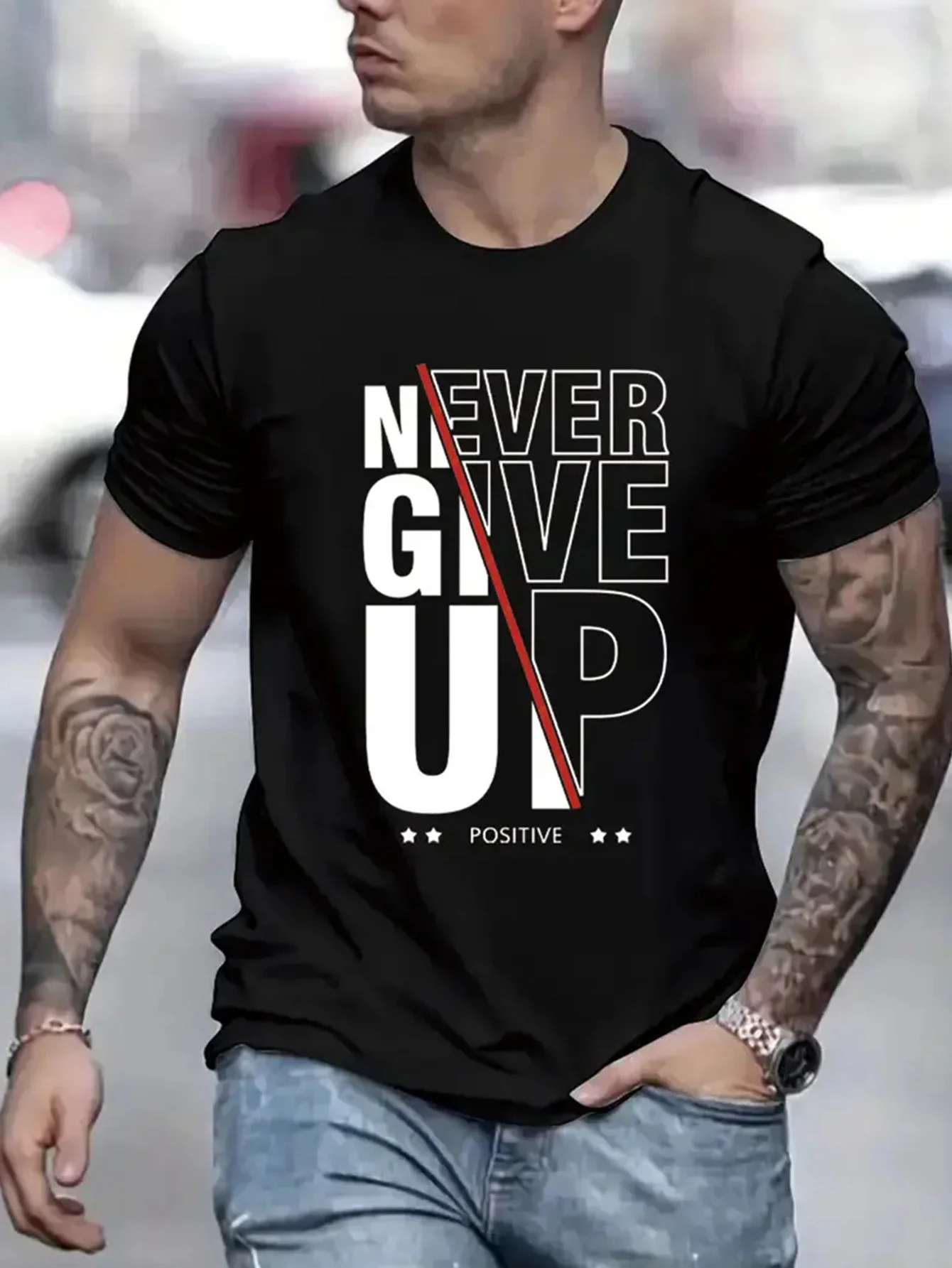 NEVER GIVE UP Motivational Men's T-Shirt - Summer Casual Short Sleeve Cotton Blend Top, Regular Fit, Streetwear Style,
NEVER GIVE UP Motivational Men's T-Shirt - Summer Casual Short Sleeve Cotton Blend Top, Regular Fit, Streetwear Style,
